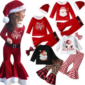 Kläderuppsättningar 2024 Barn julkläder Santa Claus Costumes Tops Fleared Pants Set Kids Santa Claus Xmas Outfit Birthday Party Clothings 231113