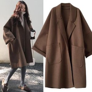 Womens Wool Blends Elegant Woolen Trench Coat Winter For Women Vintage Windbreakers Jacka Midlength Loose Turndown Collar Plus Size 4XL Cardigan 231113