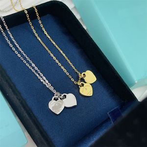 Elegant Graceful Herat Women Fine Necklace Gold Silver Chains Double Love Tag Single Drill Steel Print Fashion Ladie Necklaces