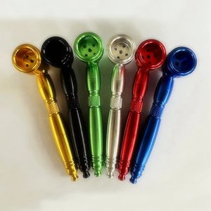 Latest Colorful Aluminium Alloy Hand Pipes Portable Removable Tube Dry Herb Tobacco Filter Hole Spoon Bowl Handpipes Smoking Cigarette Holder