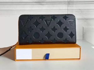 Wallets Fashion womens wallet clutch Black Diamond pattern Genuine Leather single zipper zippy wallets lady ladies long classic purse with orange box 60017