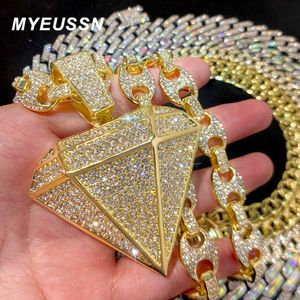 Pendant Necklaces Hip Hop Rhinestone Pendant Cuban Chain Necklace Men Iced Out Paved Full Shining Crystal 13mm Charm Cuban Link Necklace Jewelry T230413