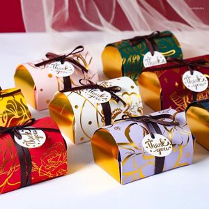 Gift Wrap 8Pcs Bronzing Pattern Paper Candy Box Heart Jewelry Favor Gifts Thank You Packaging Bags Birthday Wedding