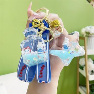 Keychains Floating Oil Liquid Milk Tea Cup Doll Keyring Keychain Blue Key Chains Women Charm Bag Pendant Car Ring