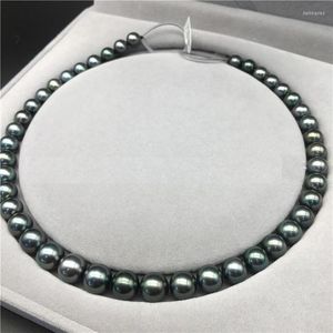 Chains Huge Charming 18inch Natural Sea Genuine Black Peacock Round Pearl Necklace Good Luster For Women Jewelry