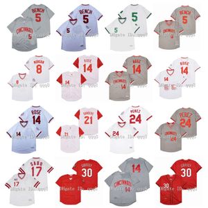 SL Vintage Cincinnati Pete Rose Jersey Joe Morgan Ken Griffey Jr Johnny Bench Barry Larkin CHRIS SABO Dave Deion Sanders Perez Concepcion Retro