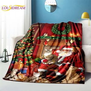 Filtar julkast filt tecknad vintage jultomten claus filt för säng soffa jul kattungar filt för jul tacksägelse 231113
