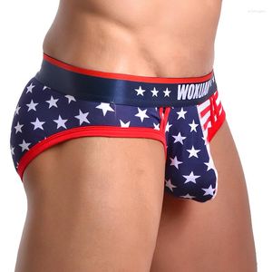 Underbyxor sexiga mäns trosor storlek s m l xl usa flagga randiga stjärnor gay underkläder tryckta mens trosor bikini hane