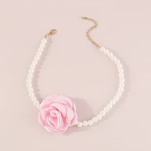 Pendant Necklaces Imitation Pearl Bead Flower Choker Women's Necklace On The Neck White Floral Rose Chocker 2023 Jewelry Korean Y2K