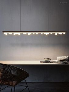 Pendant Lamps Long Bar LED Light Aluminum Acrylic Horizontal Hanging Lamp Dining Room Kitchen Modern Nordic Lighting