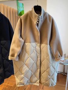Women's Wool Blends Korea Autumn and Winter Niche Stand-up Collar Zipper Woolen Cloth Stitching Rhombus Loose Cotton Coat Jacket Women 231113
