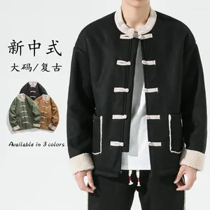 Ethnic Clothing Chinese Traditional Dress Retro Hanfu Plus Cashmere Men's Coat Winter Chinese-style Tang Jacket One Fur Size