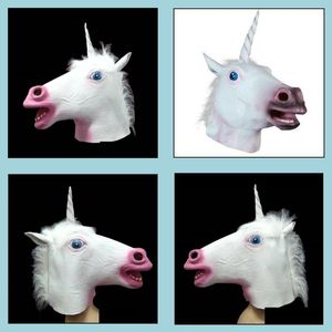 Party Masks Py Animal Horse Head Mask Halloween Costume Theater Prop Novelty Latex Rubber Christmas Cosplay Fancy Dress Hooded Helme Dhn5I