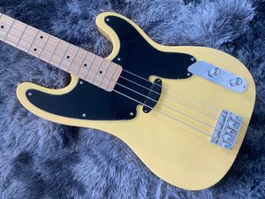 China electric bass guitar cream yellow color basswood body and maple neck 4 strings