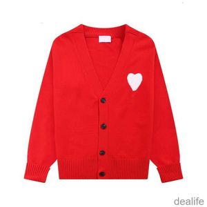 Amis am i suéter cardigan designer amiparis malha homens mulheres frence suor moletom jumper grande coeur coração amor jacquard 2024 primavera casual streetwear 6kls