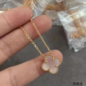 Van Clover Necklace Lucky Four Leaf Clover Sterling Silver Plated 18K Rose Gold Necklace Womens Ins ColorFast 520 Qixi Valentines Gift
