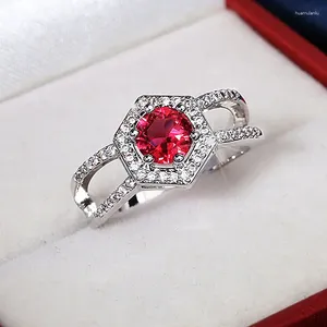 Cluster Rings Vintage Female Red Ruby Zircon Stone Ring For Women Luxury 925 Sterling Silver Wedding Charm Infinity Engagement Smycken