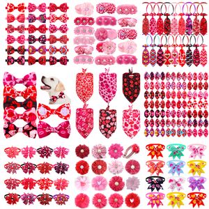 Other Cat Supplies 50pcs Valentine's Dog Accessories Pink Pet Bow Tie Girl Samll Bowties Hair Bows Love Bandana Large Ties 230414