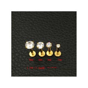 Labret Lip Piercing Jewelry Crystal Cz Gem Stud Gold Labret Tragus Earrings 316L Stainless Steel Zircon Nail Medical Nails Round 2M Dh47C