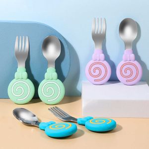 Cups Dishes Utensils 2pcs Tableware Cartoon Kids Spoon and Fork Set Stainless Steel Cute Baby Spoons Kids Fork Baby Gadgets Baby Spoon Set AA230413