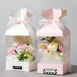 Hediye sargısı şeffaf gül kutusu plastik kek ambalaj organizatör çiçek dükkanı diy düğün sevgililer günü