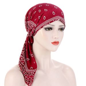 Muslim Women Long Headscarf Shawl Islam Turban Indian Cap Floral Print Hijab Beanie Hair Loss Wraps Fashion Beanies