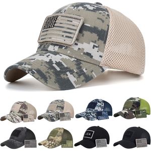 قبعات البيسبول Camo Mens مع العلم الأمريكي USA Patch Tactical Operator الوطنية شبكات القبعات القبعة العسكرية للجيش العسكري 8 ألوان