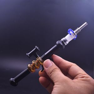 10pcs AK47 Shape Hand Smoking Pipes Mini Recycle Straight Bubbler Hand Pipe Dab wax Tools with Quartz Nail Tip and Titanium Tips