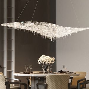 Crystal Bead Pendant Lights Post-Modern Designer Chrome Home Decor Lighting Fixture Hanging Lamp för tak Dimble LED Luster