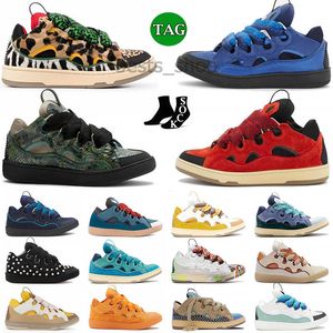 Designer Lavina Curb Sapatos Casuais para Mens Mulheres Extraordinária Calfskin Borracha Nappa Leopard Graffiti Designer Paris Lace-Up Casual Treinadores Sapatilhas