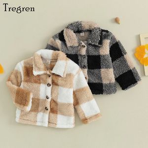 جاكيتات Tregren Infant Baby Girls Boys Autumn Winter Winter Coats Caual Long Sleeve Late Button Down Plaid Outerwear for Toddler 0 24 Honths 231113
