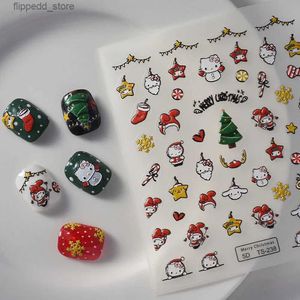 Unhas Falsas 2023 Natal Tridimensional Adesivos de Unhas Árvore de Natal Decalques de Arte de Unhas DIY Manicure Desenhos Animados Cão Gato Decoração de Unhas Adesivos Q231114