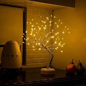Bordslampor LED Sparkly Tree Table Lamp Fjärrkontroll Artificiella träd nattlampor Trädskrivbordslampor Semesterbelysning R231114