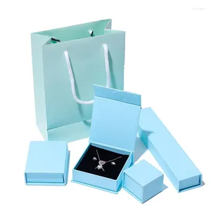 Jewelry Pouches 24Pcs Light Blue Paper Container Fashion Packaging Holder Display Christmas Ring Brooch Necklace Package For Gifts Boxes