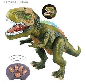 Electric/RC Animals Electric RC Dinosaur Toys Jurassic Tyrannosaurus Remote Control Dinosaur Lighting Sound Walking Animal Model Kids Toys Xmas Gift Q231114