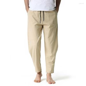 Calça masculina masculina linho de algodão elástica cintura elástica casual yoga slim fit workout calça de moletom com bolsos xxxl