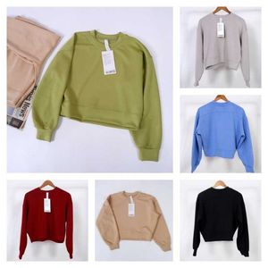 LU55 Frauen Yoga Outfit Hoodie Loose Long Sleeve Crop Top Fitness Workout High Elasticity Crew Neck Sweatshirts Fitness