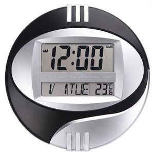 Wall Clocks Temperature Display Digital Electronic Clock LCD Moderne Calendar LED Bracket Watch Mute Of Home Office Decoration Black