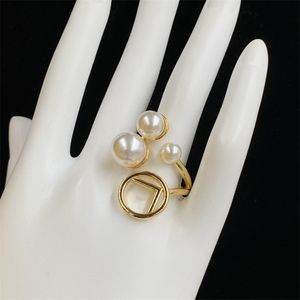 Women Ring Fashion Elegant Pearl Diamond Embellishment Letter Gold Plated Wrap Ring Ladies Formal Occasion Jewelry Two Style Choices