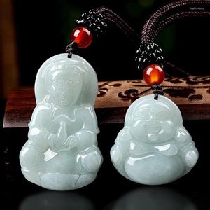 Pendant Necklaces Natural Jade With Beautiful Rope Chain Necklace For Man And Women Fengshui Geomantic Amulet Guanyin Buddha Talisman