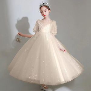 Girls -jurk, luxe, klein en populair, high -end prinsesjurk, donzige garen voor kinderen, bloemenmeisje bruiloft, piano -uitvoering, zomer