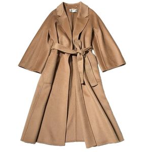 Женское шерстяное пальто средней длины, рябь на воде, осеннее шерстяное пальто верблюжьего цвета с черным пальто, зимнее кашемировое пальто для поездок на работу 231113