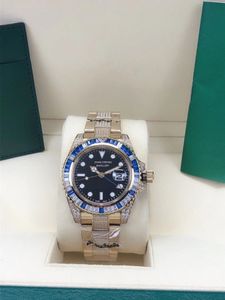 Blue Diamond Bezel Top Fashion Men's Watch 41mm Automatisk mekanisk rörelse Designer tittar på guld rostfritt stål remvattentät sport man armbandsur