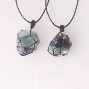 Collane con ciondolo Gioielli all'ingrosso 6 pezzi Fluorite naturale Pietra grezza Annodatore fatto a mano Reiki Guarigione Collares vittoriani Collana boema