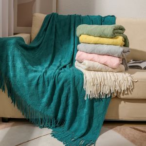 Blankets Bohemian Sofa Blanket Summer Knitted Blanket Office Nap Blanket Solid Color Air Condition Blanket Home Textile Room Decoration 230414