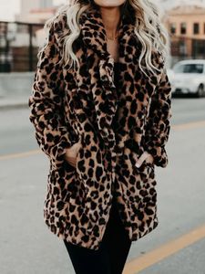Couro feminino falso couro outono leopardo casaco de pele do falso feminino longo casaco de inverno mulher quente senhoras jaqueta de pele feminino pelúcia casaco de pelúcia outwear 231114