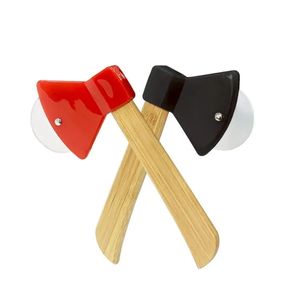 Fruit Vegetable Tools Axe Pizza Knife Bamboo Handle Pizza Cutter Rotating Blade Home Kitchen Cutting Tool dh974