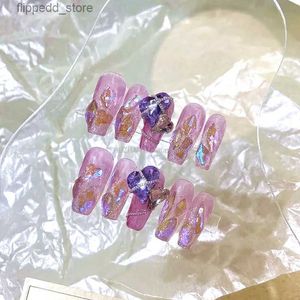 Fałszywe paznokcie luksusowe rhinestone fioletowe fałszywe paznokcie y2k prasuj na paznokci