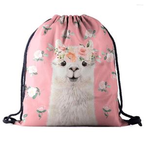 Einkaufstaschen Rucksack Kordelzug 3D-Druck Alpaka Damen Herren Alltag Lässig Mädchen Mochila Rucksack Feminina Bündel Tasche Seil