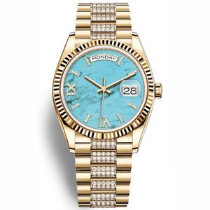 4 Model Najlepiej sprzedający się zegarek unisex 128238 Watch dla kobiet 36 mm Turkusowy pokrętło Roman Diamond 2813 Automatyczne złoto zegarowe zegarki zegarkowe szafirowe